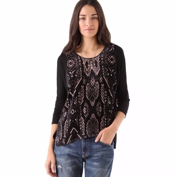 REBECCA TAYLOR Womens 100% Silk Velvet Snake Print Burnout Dolman Black Size 10 - Picture 1 of 9